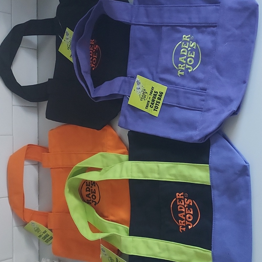 Trader Joe's Canvas Halloween Mini Totes Bags Set Of 4